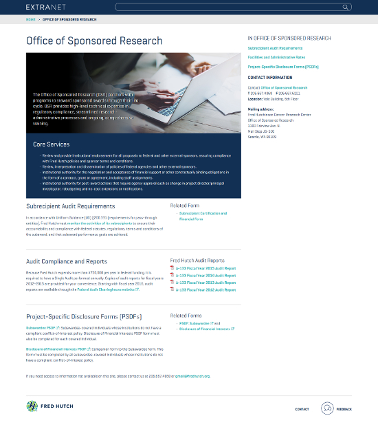 Fred Hutch Office of Sponsored Research Landing Page